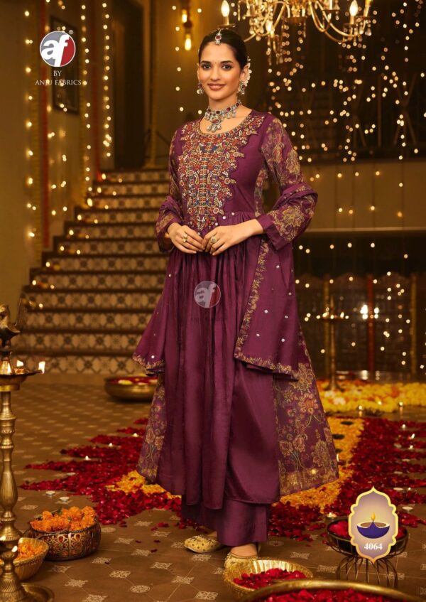 Deep Purple Embroidered Festive Ensemble