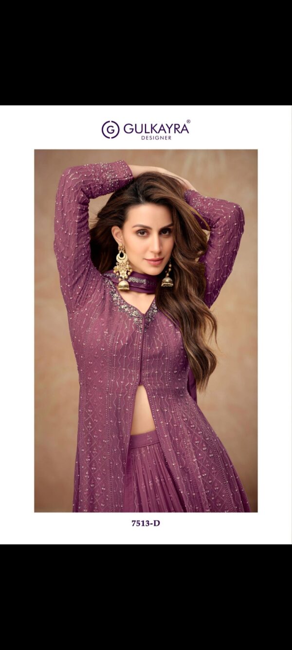 Elegant Georgette Embroidered Vibrant Purple Shalwar Kameez with Wide-Leg Pants & Shawl - Image 2