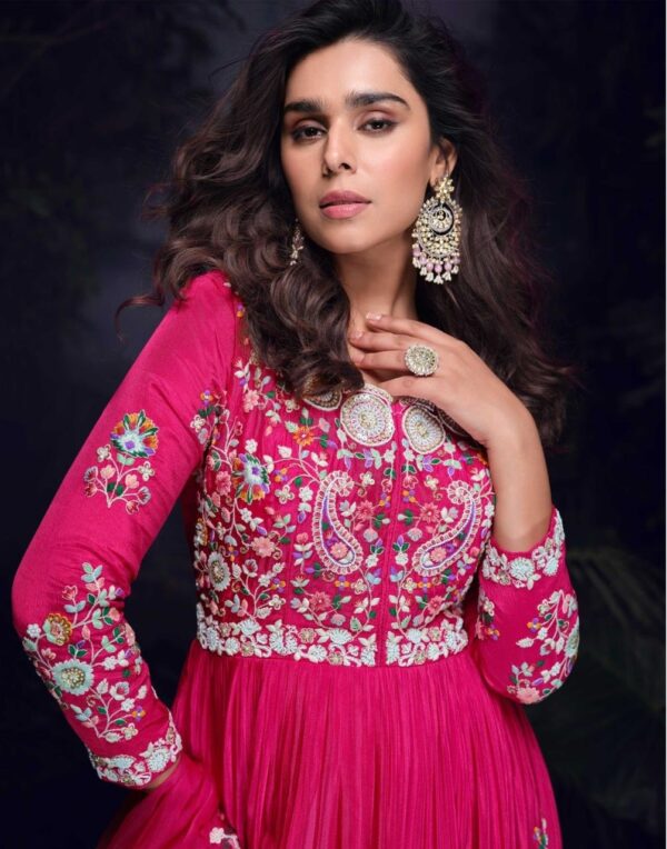 Elegant Hand-Embroidered Chinon Silk Anarkali Suit – Grace in Pink - Image 2