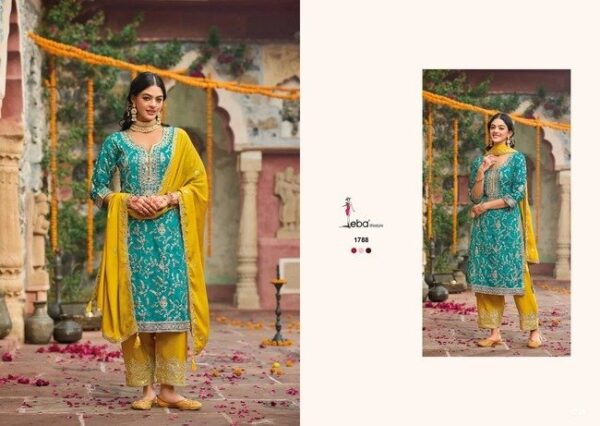 Graceful Green & Mustard Yellow Fully Embroidered Chinon Silk Ensemble – A Perfect Blend of Elegance & Tradition - Image 2