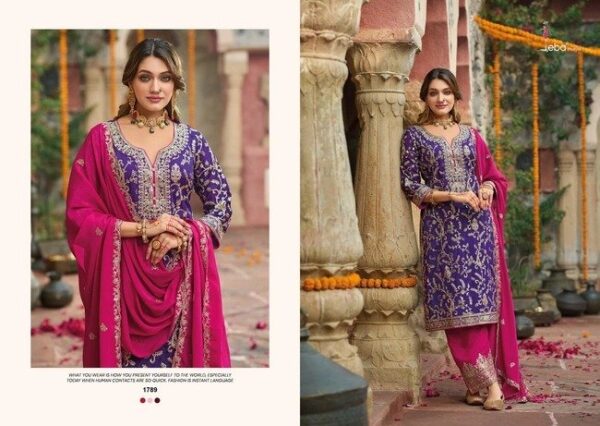 Regal Purple & Pink Fully Embroidered chinon Silk Ensemble – Elegance Redefined