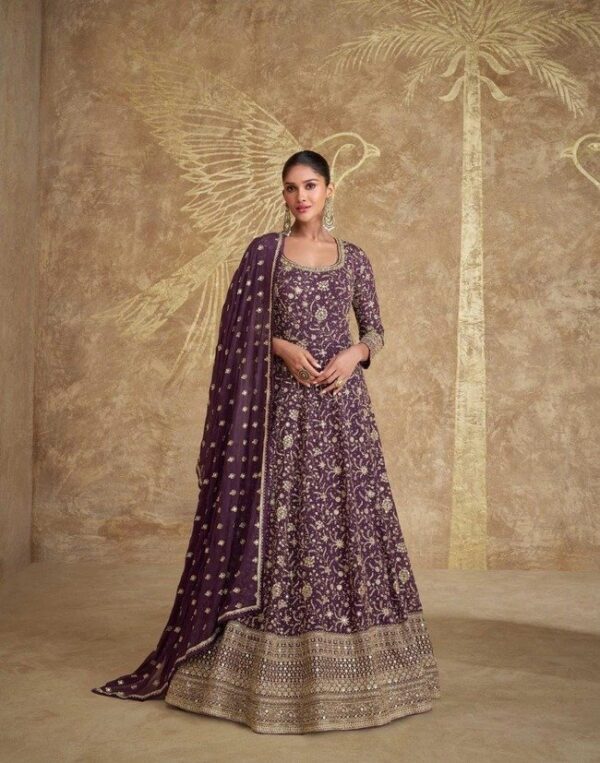 Luxurious Dark Purple Fully Embroidered Georgette Ensemble – A Regal Festive Statement