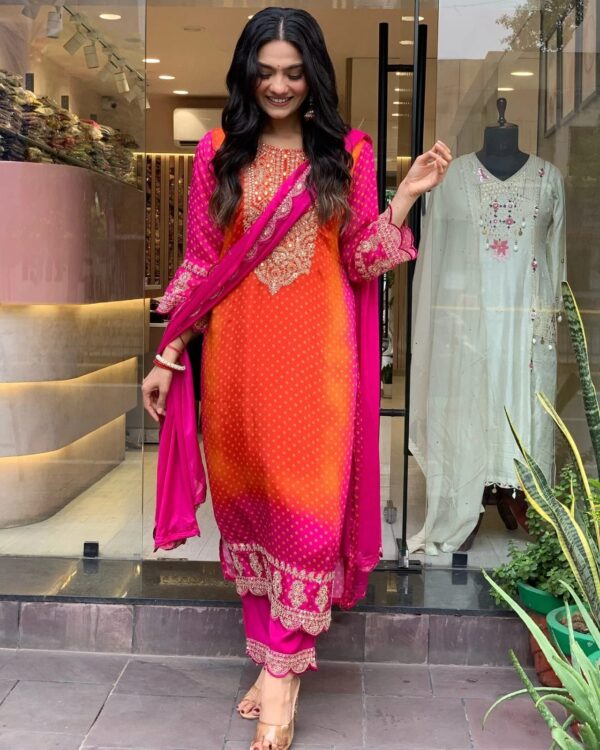 Pink & Orange elegant Shalwar Suit - Image 2