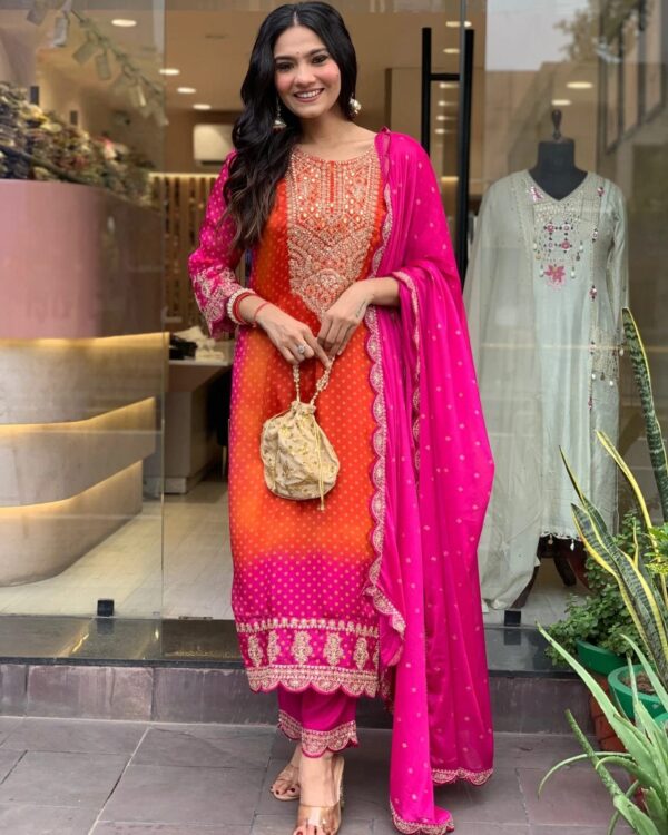 Pink & Orange elegant Shalwar Suit